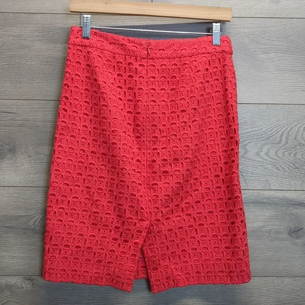 J Crew Eyelet No. 2 Pencil Skirt Red, Womens Size 2